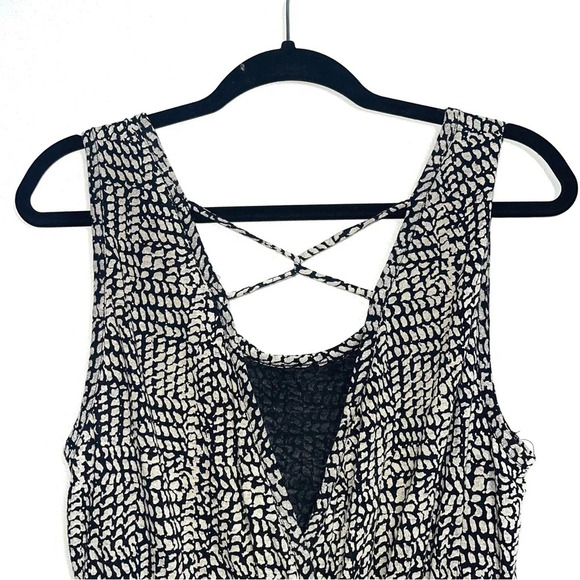 Lucky Brand Tan & Black Linen Blend Printed Drawstring Knee-length Dress Small - Picture 7 of 13